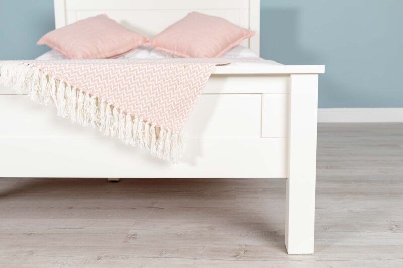 Marieno Solid Wood Double Bed Frame – Soft White, 4ft6 Clearance - Image 3