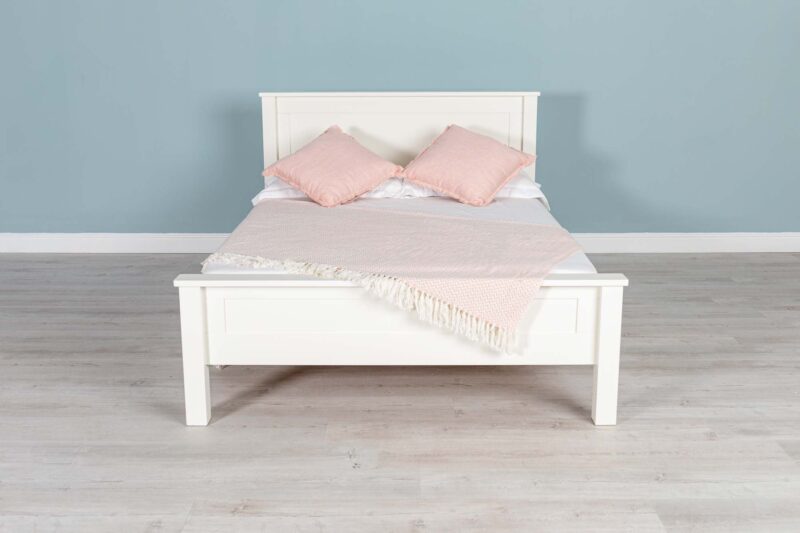 Marieno Solid Wood Double Bed Frame – Soft White, 4ft6 Clearance - Image 2