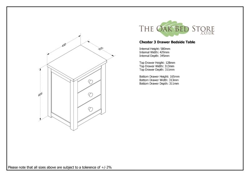 Marieno Medium Oak 2+1 Drawer Bedside Table – Handle-Free B Grade - Image 6