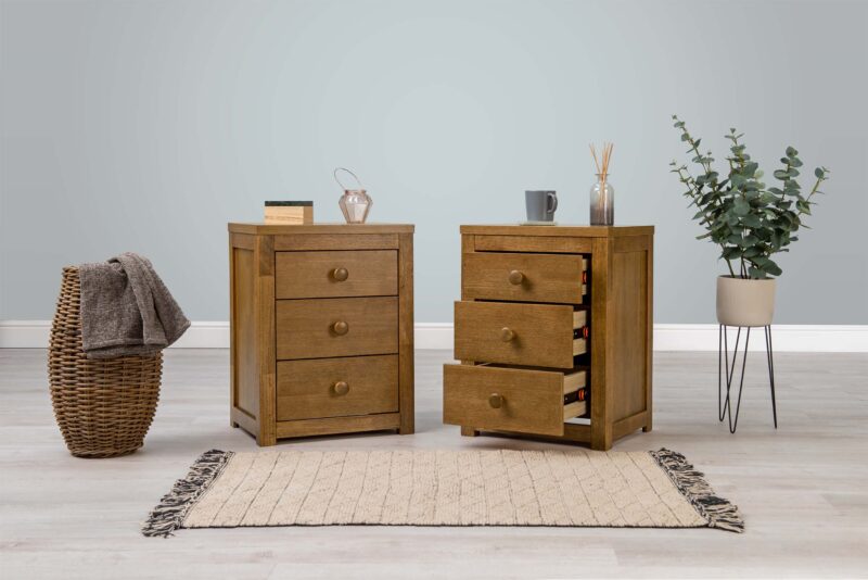 Marieno Medium Oak 2+1 Drawer Bedside Table – Handle-Free B Grade - Image 2