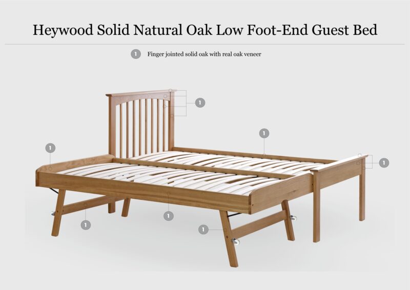 Marieno Solid Oak Guest Bed – 3ft Single Low Foot End, B Grade - Image 15