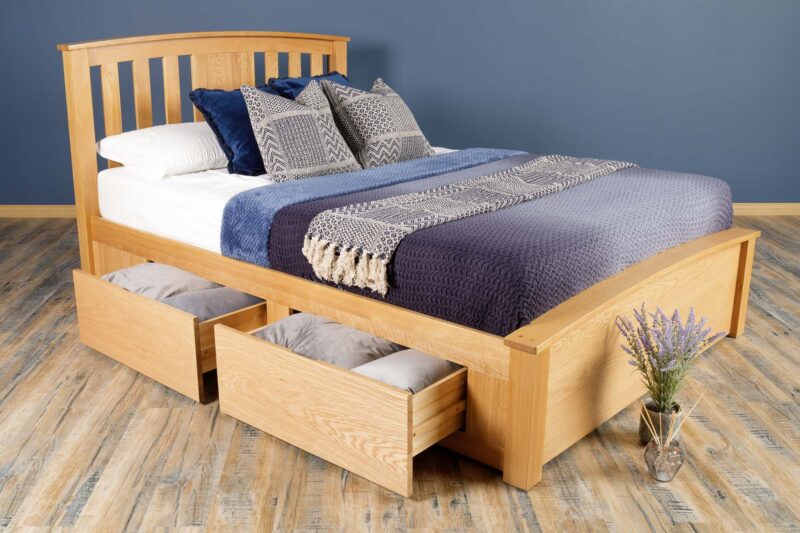 Marieno Solid Oak Storage Bed Frame – 4ft6 Double, B Grade - Image 2