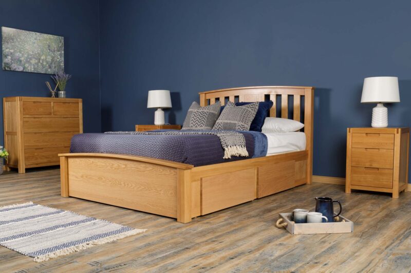 Marieno Solid Oak Storage Bed Frame – 4ft6 Double, B Grade - Image 3