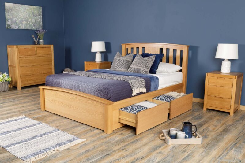 Marieno Solid Oak Storage Bed Frame – 4ft6 Double, B Grade - Image 4