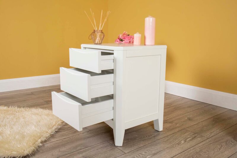 Marieno Soft White Bedside Table – 2+1 Drawer Storage - Image 3