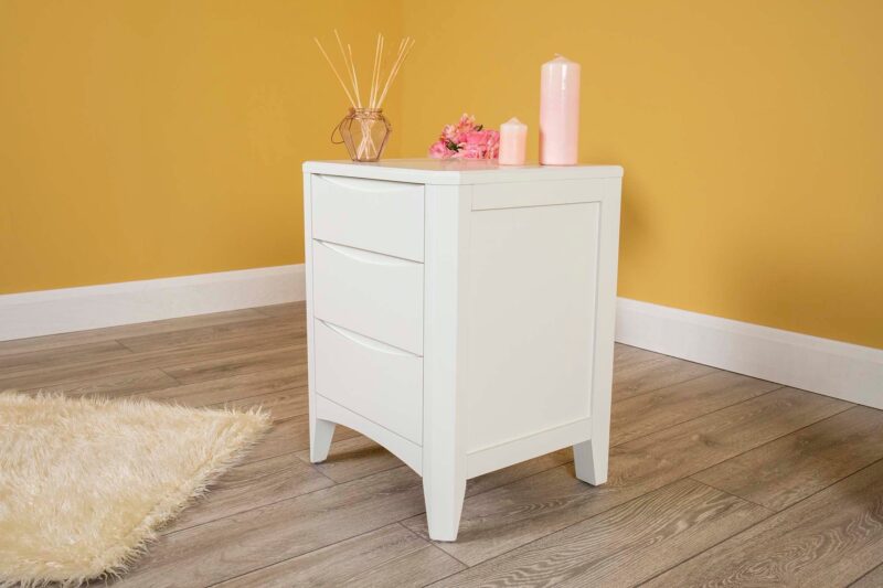 Marieno Soft White Bedside Table – 2+1 Drawer Storage - Image 2