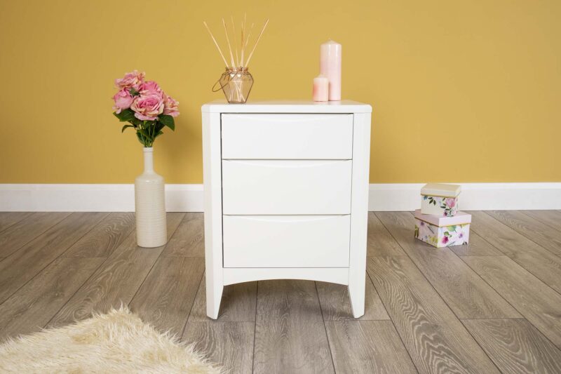 Marieno Soft White Bedside Table – 2+1 Drawer Storage