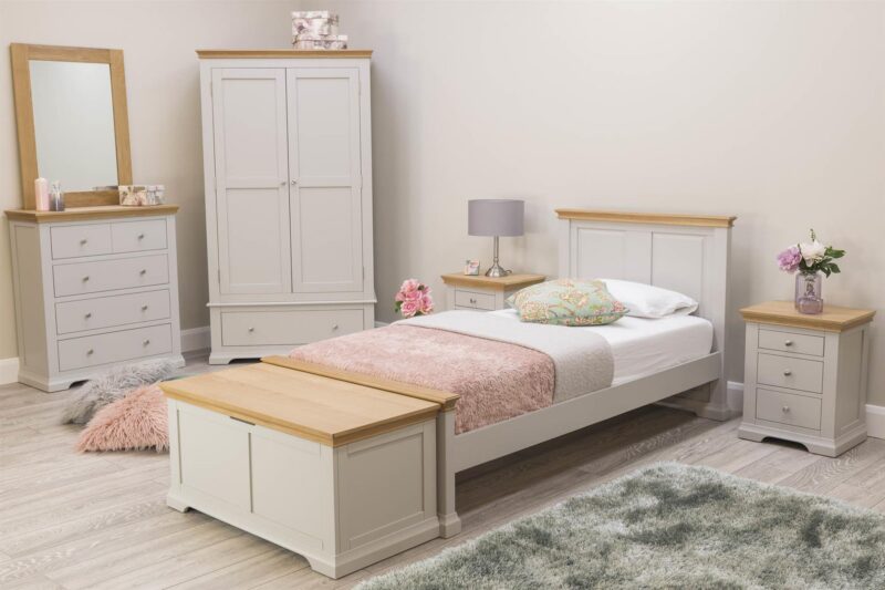 Marieno Light Grey & Oak Solid Wood Bed Frame – 3ft Single, B Grade - Image 5