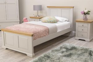 Marieno Light Grey & Oak Solid Wood Bed Frame – 3ft Single, B Grade