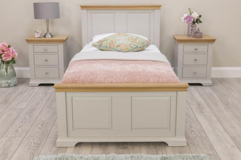 Marieno Light Grey & Oak Solid Wood Bed Frame – 3ft Single, B Grade - Image 2