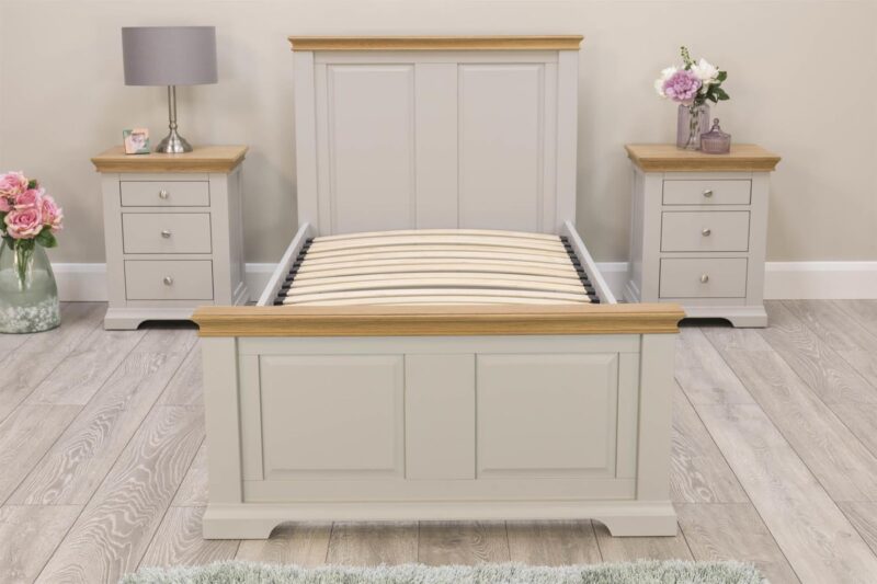 Marieno Light Grey & Oak Solid Wood Bed Frame – 3ft Single, B Grade - Image 3