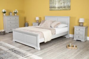 Marieno Light Grey Solid Wood Bed Frame – 4ft6 Double, B Grade