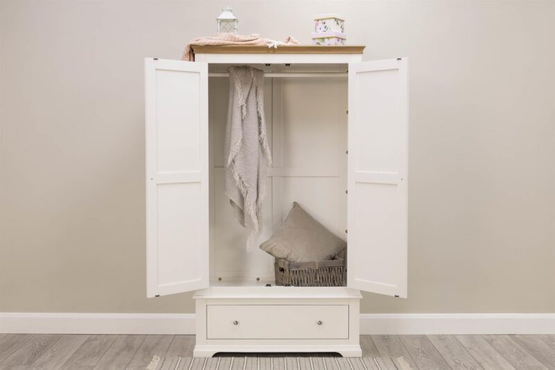 Marieno Soft White & Oak 1-Drawer Double Wardrobe – B Grade - Image 2