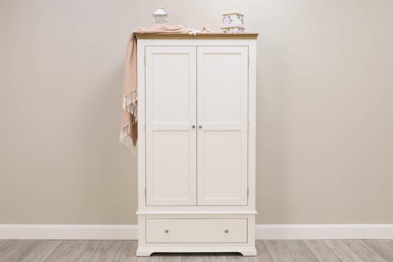 Marieno Soft White & Oak 1-Drawer Double Wardrobe – B Grade