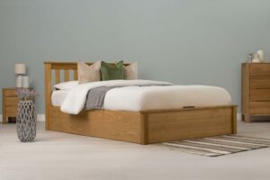 Marieno Natural Oak Ottoman Storage Bed – 5ft King Size Frame