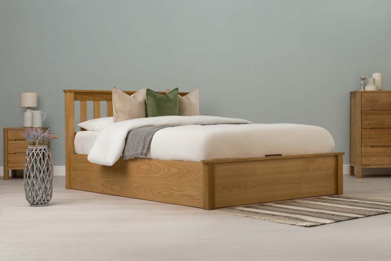 Marieno Natural Oak Ottoman Storage Bed – 5ft King Size Frame