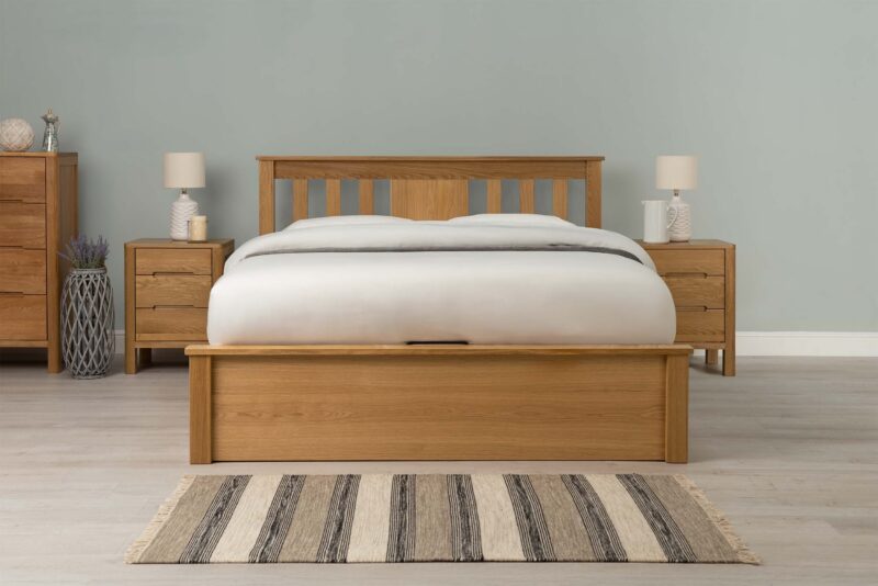 Marieno Natural Oak Ottoman Storage Bed – 5ft King Size Frame - Image 4