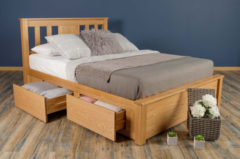 Marieno Solid Oak Storage Bed – 4ft6 Double, B Grade - Image 5